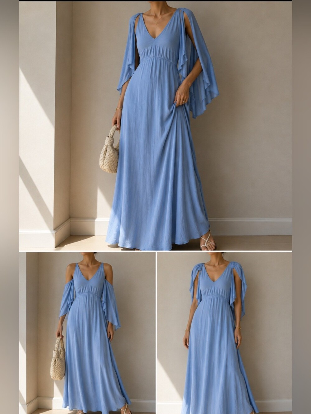 Free People Dusty Blue V-Neck Long Sleeve Maxi Dress